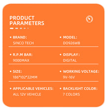 Load image into Gallery viewer, SincoTech Wideband 7-Color Multifunctional Black Racing Dashboard With Sensor DO926WB