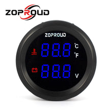 画像をギャラリービューアに読み込む, ZOPROUD 2''Digital LED Double Display Gauge Water Temperature ℃/℉ Volts Gauge 12v/24v

