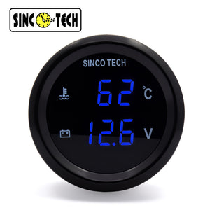 SINCOTECH 2'' Digital LED Double Display Gauge Water Temperature Volts Gauge (New)