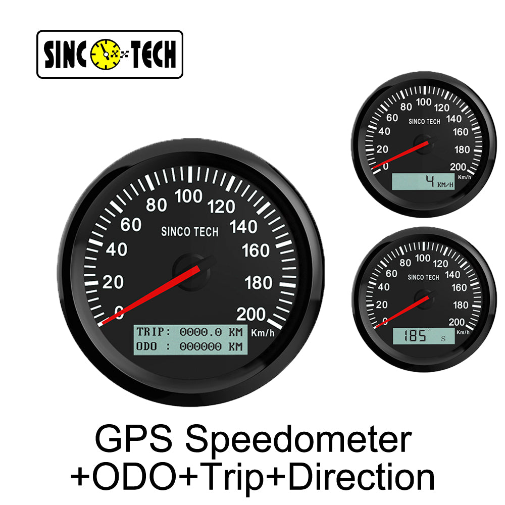 Sinco Tech 85mm GPS Speedometer + ODO + Trip + Direction 4-IN-1 Speed Gauge DO917 12v/24v