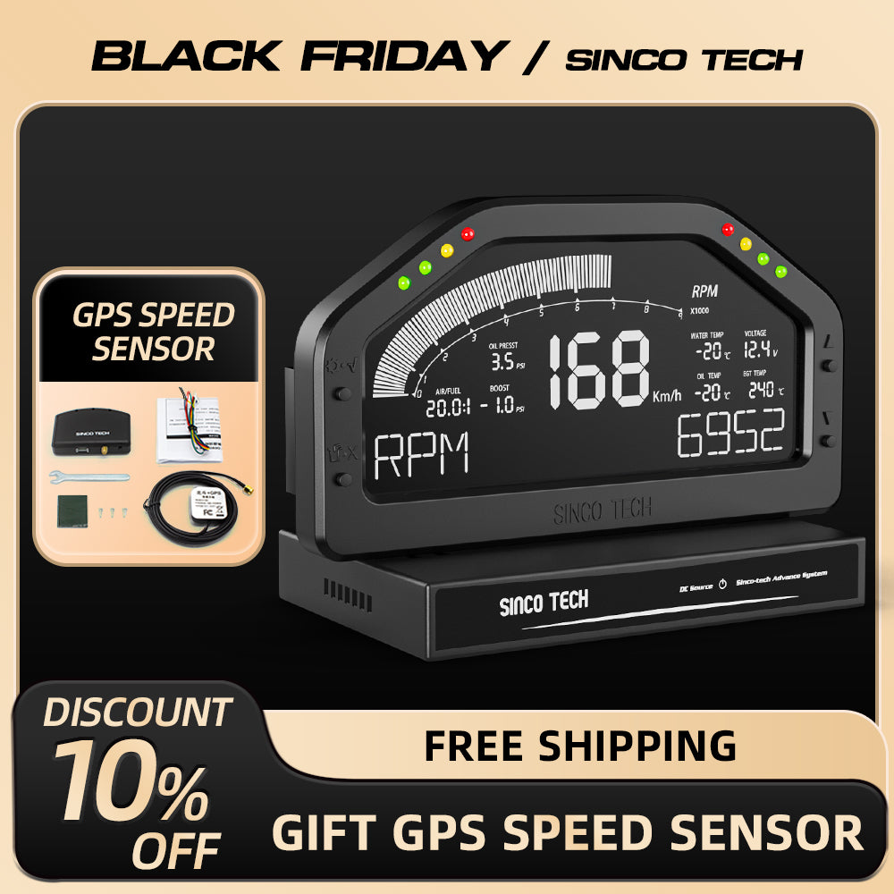 SincoTech Narrow Band 7-Color Multifunctional Black Racing Dashboard DO926NB